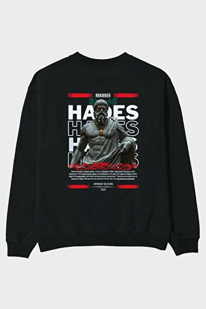 Ankhises Hades 3 Mitology Hanorac negru supradimensionat cu imprimeu pe spate...