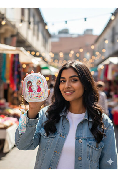 ZD JEWELRY Kız Çocuk Şeffaf Sulu Simli Pullu Hologram Baskı Renkli Cüzdan Çan...