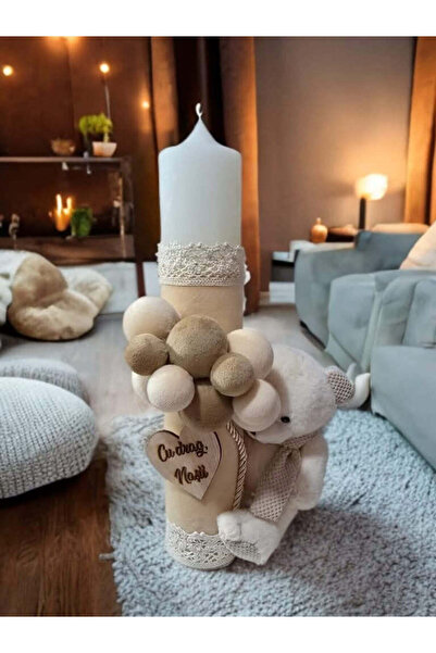 OBSIDION Lumanare BOTEZ URSULET - bile de catifea crem