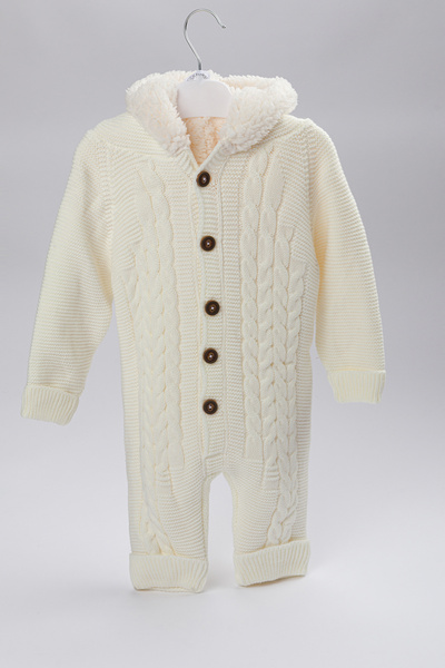 Yerli Baby Fleece Welsoft Hooded Knitted Patterned Baby Romper with Ears