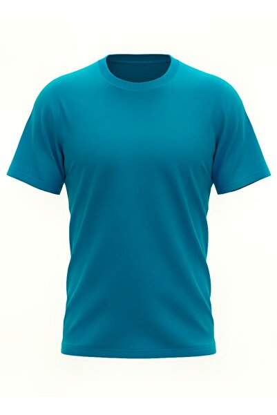 Ümiteks world of clothes Turquoise Blue Crew Neck Short Sleeve Combed Cotton ...