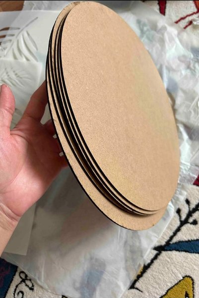 HOMEBELLA Laser Cut Wooden Plate Board 48 Pieces 3 mm Raw Mdf 30 cm Diameter Round Serving Plate
