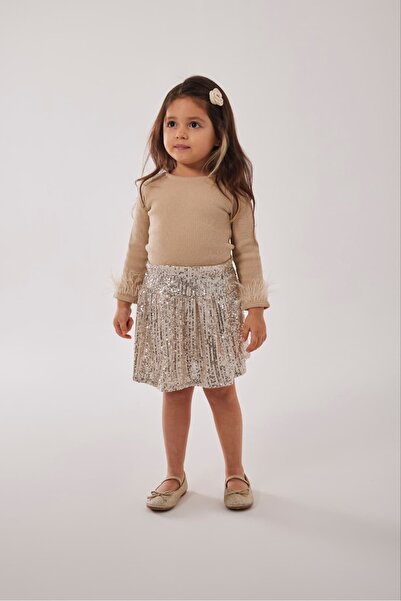 Pinkitokids Otrişli Blouse and Sequined Skirt Girl's Set-Beige