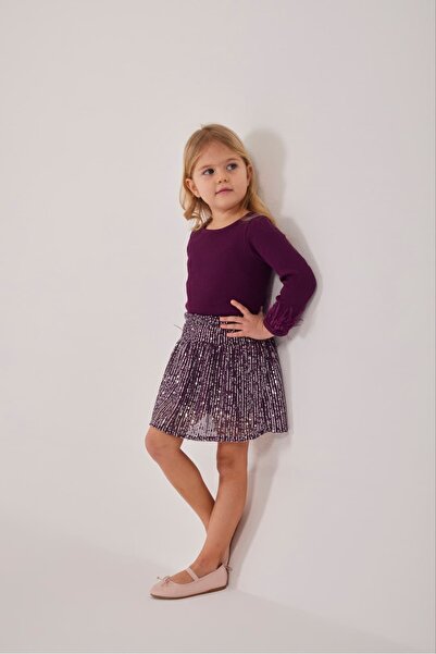 Pinkitokids Set pentru fete: Bluză Otrişli și fustă cu paiete - Prune