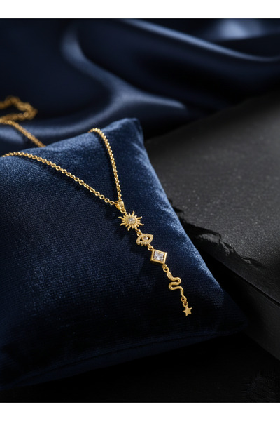 Gistoria Güneş ve Yılan Detaylı Mistik Tılsım Şans Kolyesi