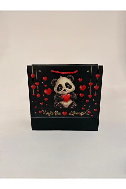 Zarf Atölyesi PANDA&KALP DESENLİ KARTON HEDİYE ÇANTA(3 LÜ)