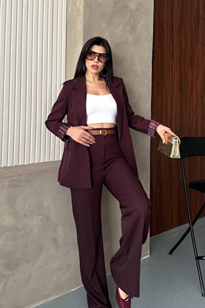 Potenza Women's Two-Piece Top and Bottom Set with Belt, Striped Lining, Pocke...