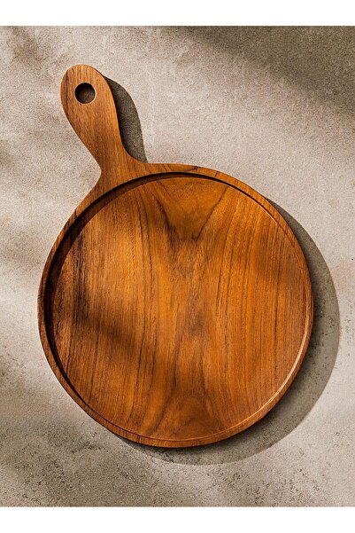SS Ahşap Atölyesi Teak Ahşap Yuvarlak Saplı Sunum ve Kesme Tahtası – Kanallı ...