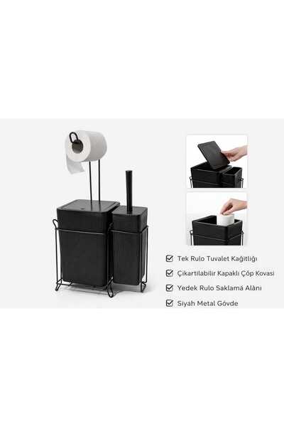 sitil eviniz Modern Banyo Seti –Telli 2li Kapaklı Çöp Kovası, Tuvalet Kağıtlı...