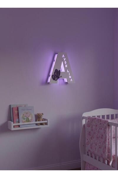 Runc Design Kişiye Özel İsimli Harf Gece Lambası -Çocuk Odası Duvar Dekorasyo...