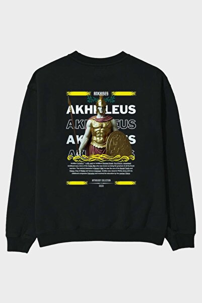 Ankhises Akhilleus 1 Mitology Hanorac negru supradimensionat cu imprimeu pe s...