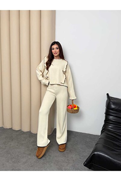 H&E LUXURY DESIGN Women's Ruffled Sports Casual Knitwear Two-Piece Set