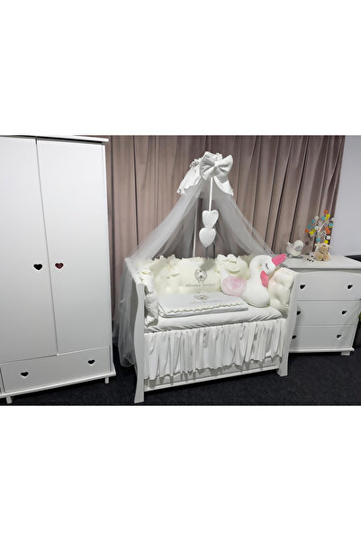 PeppiBambini Personalized 11-piece ROYAL Velvet White Swan bedding set -