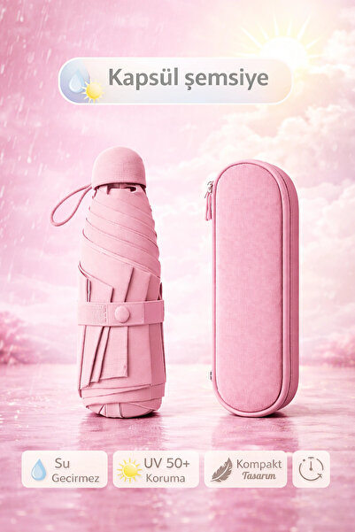 Tilbe Home Çantalı Kapsül Şemsiye 8 Telli Fiber Şemsiye Taşınır Manuel Mini B...