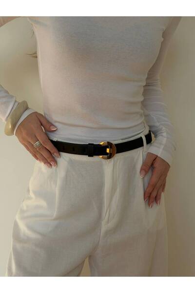 ERDESIGNN حزام نسائي بتفاصيل ذهبية سوداء، حزام فستان، حزام بنطلون