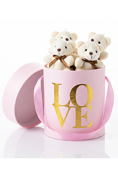 lenostra دببة صغيرة في صندوق وردي - هدية عيد الحب - هدية للحبيب - هدية رومانسية