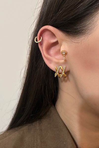 Okko Store Çelik Mini Taşlı X Küpe