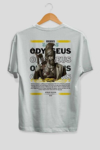 Ankhises Tricou Odysseus 1 Mythology cu imprimeu pe spate, alb, supradimensio...