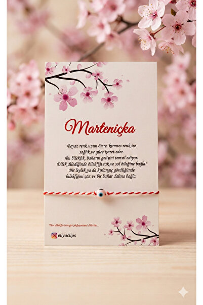 Eliya Clips Marteniçka Nazar Boncuklu Kırmızı Beyaz İp Hediye Şans Bilekliği