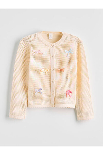 LC Waikiki Rmz Gi̇yi̇m Farkiyla Girls' Bow Embroidered Knitwear Cardigan