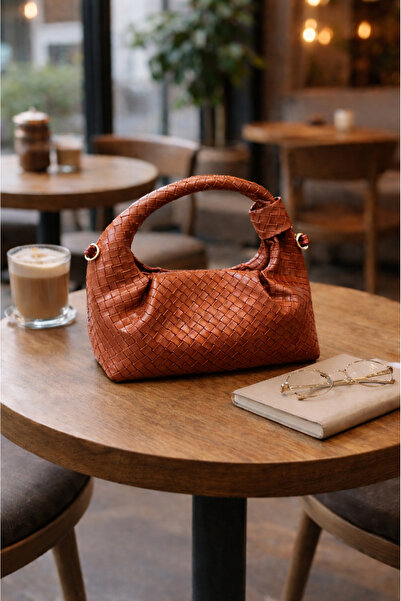 DENSİLA Women's Patterned Tan Mini Chain Hand and Shoulder Bag