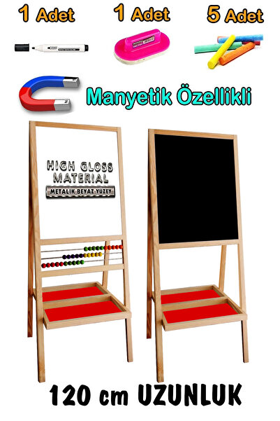 PinkToys 120 cm gerçek metal yüzey yarım abaküslü yazı tahtası