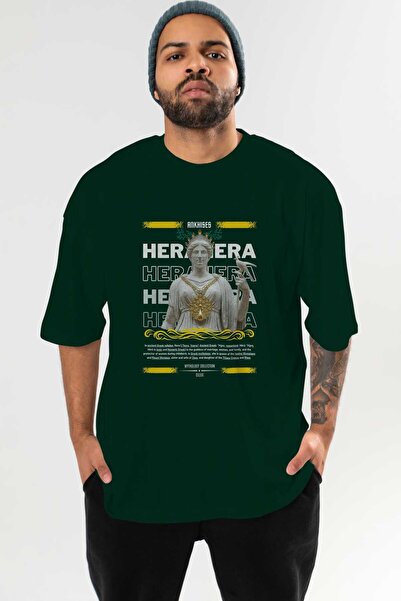 Ankhises Hera 2 Mitology Tricou verde supradimensionat cu imprimeu frontal Bă...