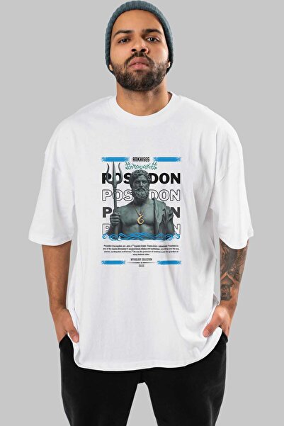 Ankhises Tricou Poseidon 1 Mythology cu imprimeu frontal, alb, supradimension...