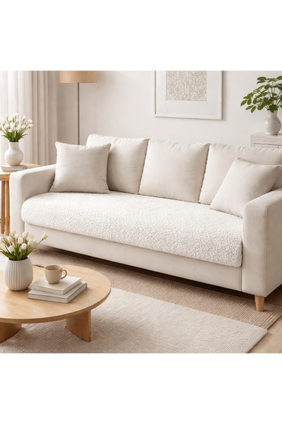 zabonti home Bohemian Teddy Sofa Cover White (Mid-Level Lycra) 100×205 cm