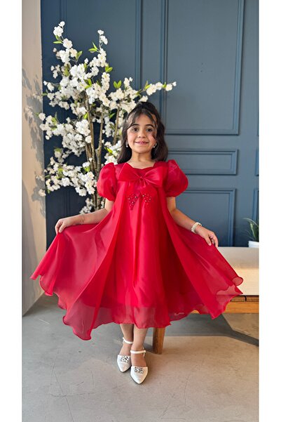 Warazan فستان بناتي بلون احمر