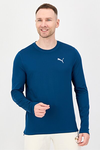 Puma Men Sportswear Fit Long Sleeve Running T-Shirt, Teal Blue