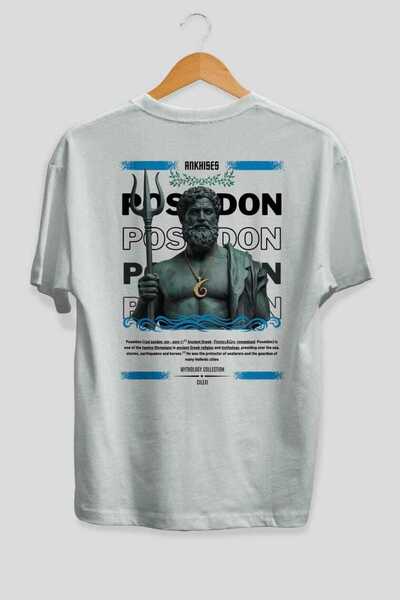 Ankhises Tricou Poseidon 1 Mythology cu imprimeu pe spate, alb, supradimensio...