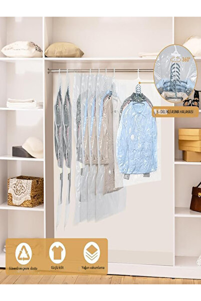 FAMILY Co. 5 Askılı Vakumlu Saklama Poşetleri, Yerden Tasarruf Sağlayan 70x14...