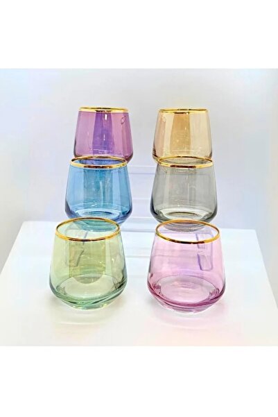 P H Panayır Home Set of 6 Colorful Coffee Glass Water Cups Zamzam Set 85 Cc