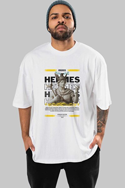 Ankhises Hermes 1 Mythology μπροστινό τυπωμένο λευκό μπλουζάκι Oversize Ανδρι...