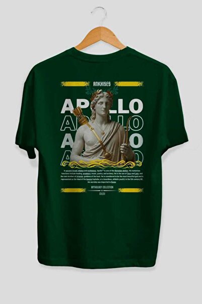 Ankhises Tricou Apollo 2 Mythology cu imprimeu pe spate, verde, supradimensio...
