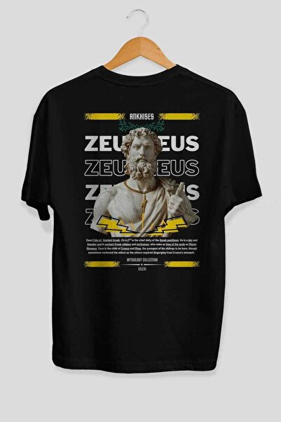 Ankhises Zeus 4 Mythology Μαύρο μπλουζάκι με στάμπα στην πλάτη, ανδρικό γυναι...