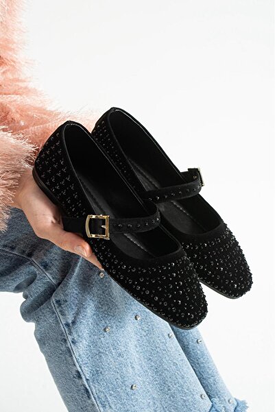 Mira style Mila Stone Detail Square Patterned Ballet Flats Daily Women's Shoes