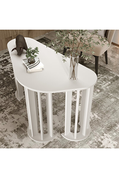 klubeconcept Osmanlı Zarafeti Beyaz Oval Ayaklı Çalışma Masası %100 MDF 120 cm
