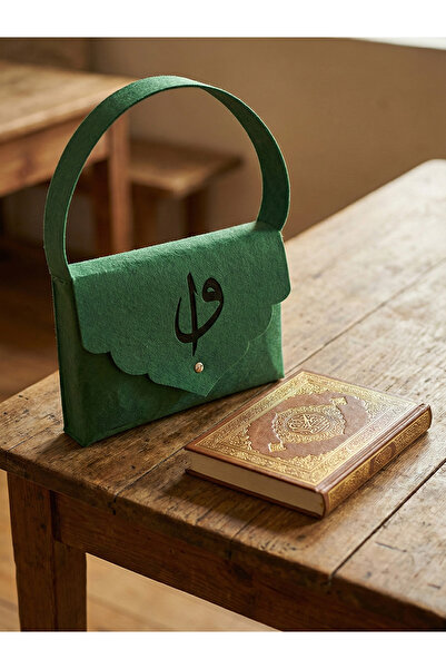 dilekolay Elif - Vav Baskılı Keçe Kuran-ı Kerim Taşıma Çantası – Yeşil 31x21 cm
