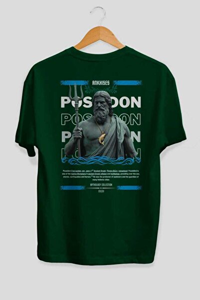 Ankhises Tricou supradimensionat Poseidon 2 Mythology cu imprimeu pe spate, p...