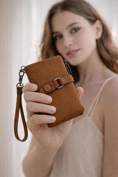 Lexa Aksesuar Soft Imported Leather Nubuck Multi-Use Wallet with Plenty of Ca...