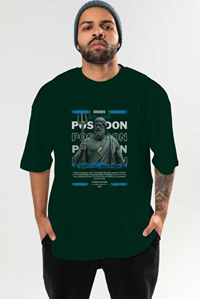 Ankhises Poseidon 2 Mitologija prednja Štampano zelena Oversize kroj T-shirt ...