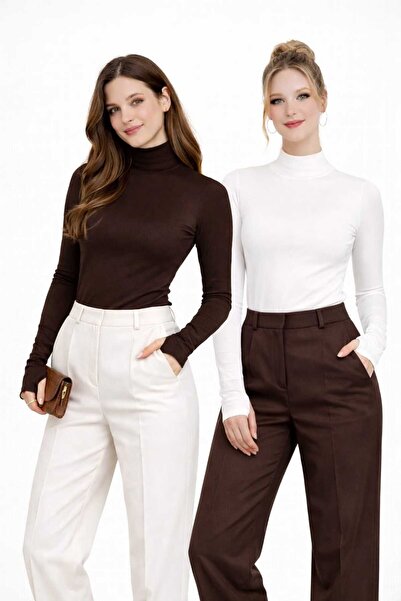 MODARENGİN Women's Half Turtleneck Bodysuit with Finger Detail, Stylish Desig...