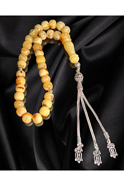 Erbab i Kehribar Certified Drop Amber Prayer Beads - Silver Tassel Design