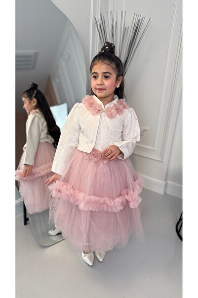 Warazan فستان بناتي تل قطعتين منفوش