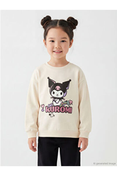 LC Waikiki M1 Sezon Ecru Kuromi Printed Girls' Thick Sweatshirt