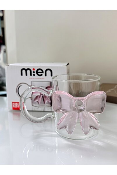 DeGo Shop Stylish and Elegant Gift Glass Cup with Pink Bow Ribbon Figure 350 ml