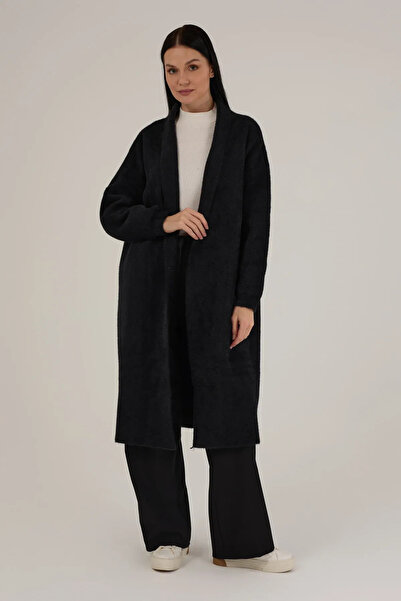 Jupe Women's Shawl Collar Angora Textured Long Cardigan