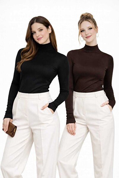 MODARENGİN Women's Half Turtleneck Bodysuit with Finger Detail, Stylish Desig...